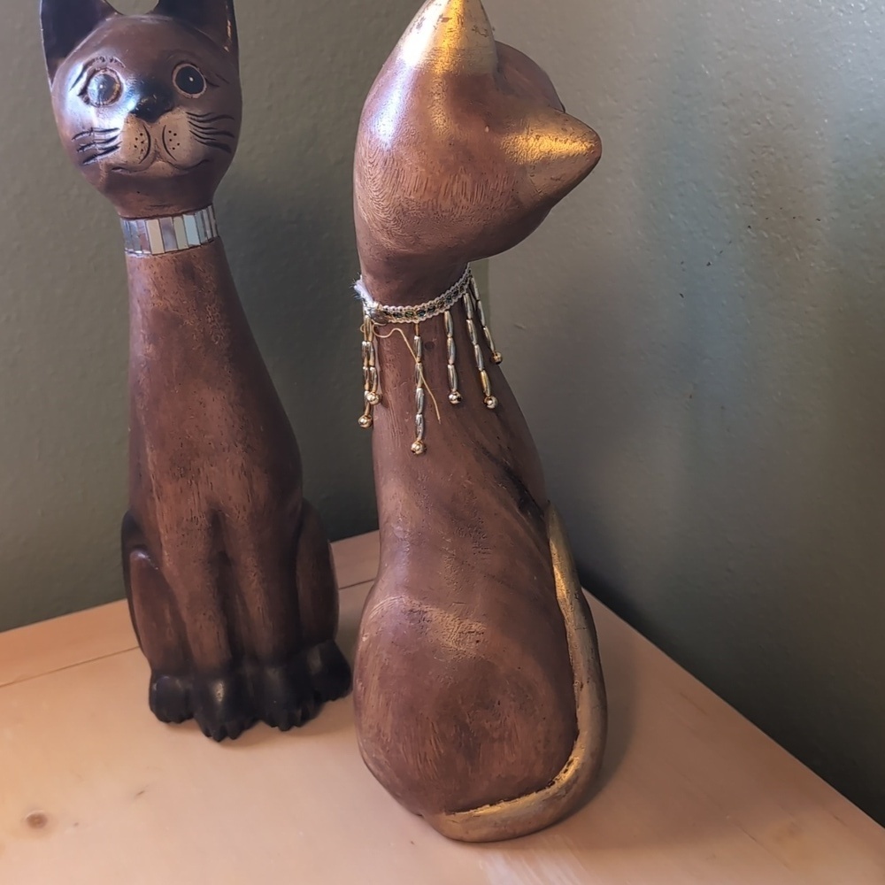 Pair Of Two MCM Wooden Siamese Cat Figurines - Picture 12 of 12